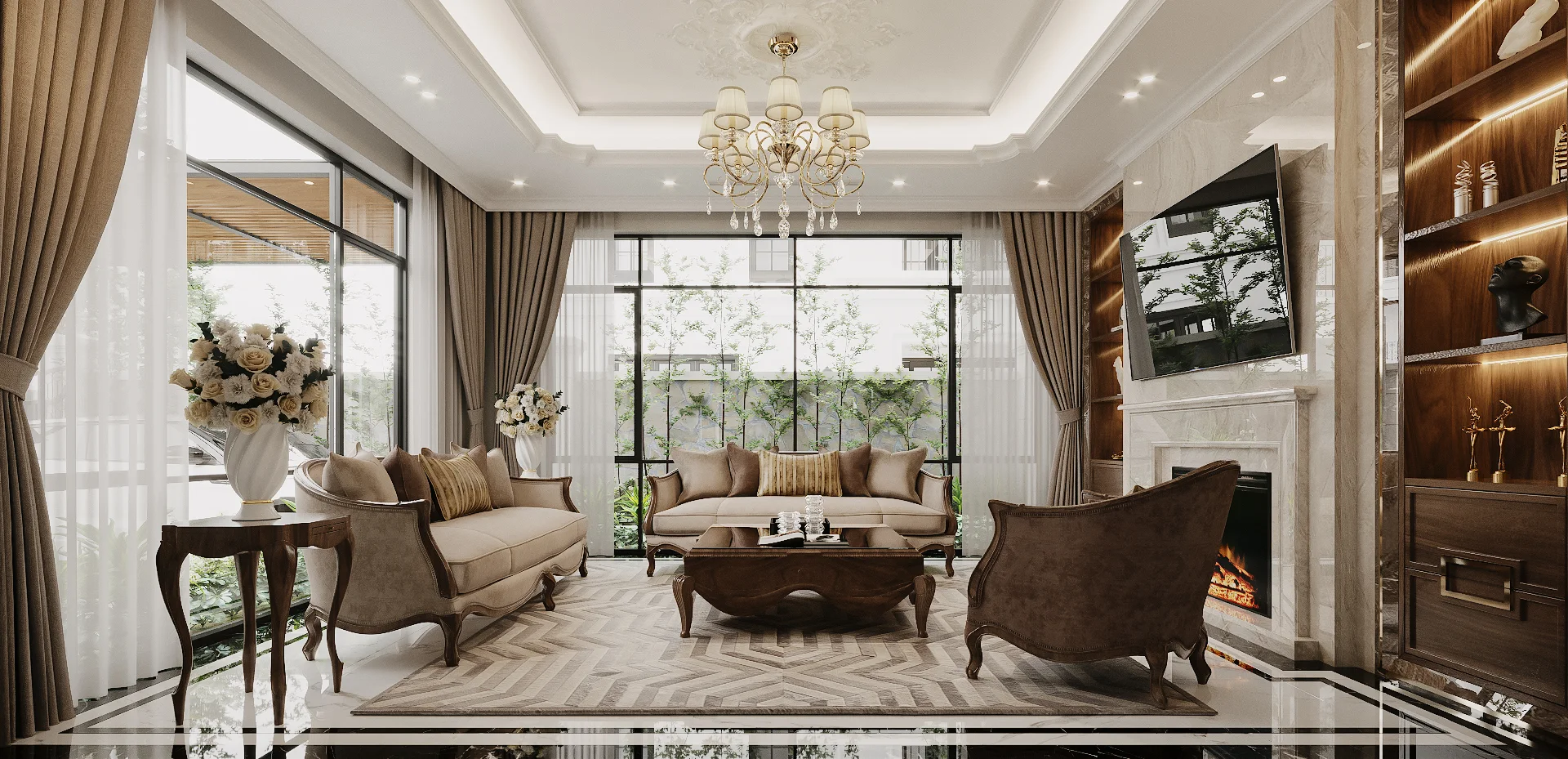Cách tính kích thước khi đặt sofa tân cổ điển cho phòng khách